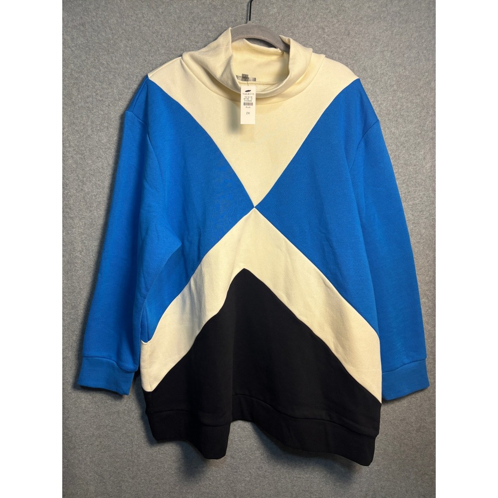 Talbots‎ 2X Colorblock Cowl Neck Sweatshirt Blue Cream Plus Size Preppy Coastal - Picture 3 of 9